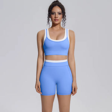 New Arrival High Support Sports Bra and Biker Shorts 2 Piece Set Women Gym Activewear Yoga Workout Outfit