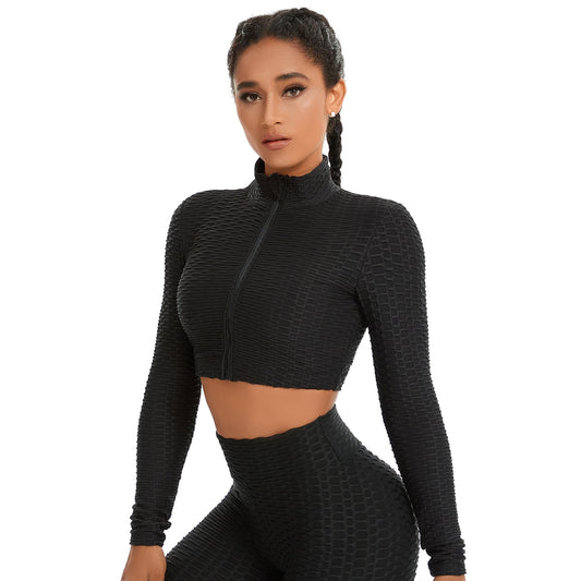 Long Sleeve Ruched Crop Top - Luxifits